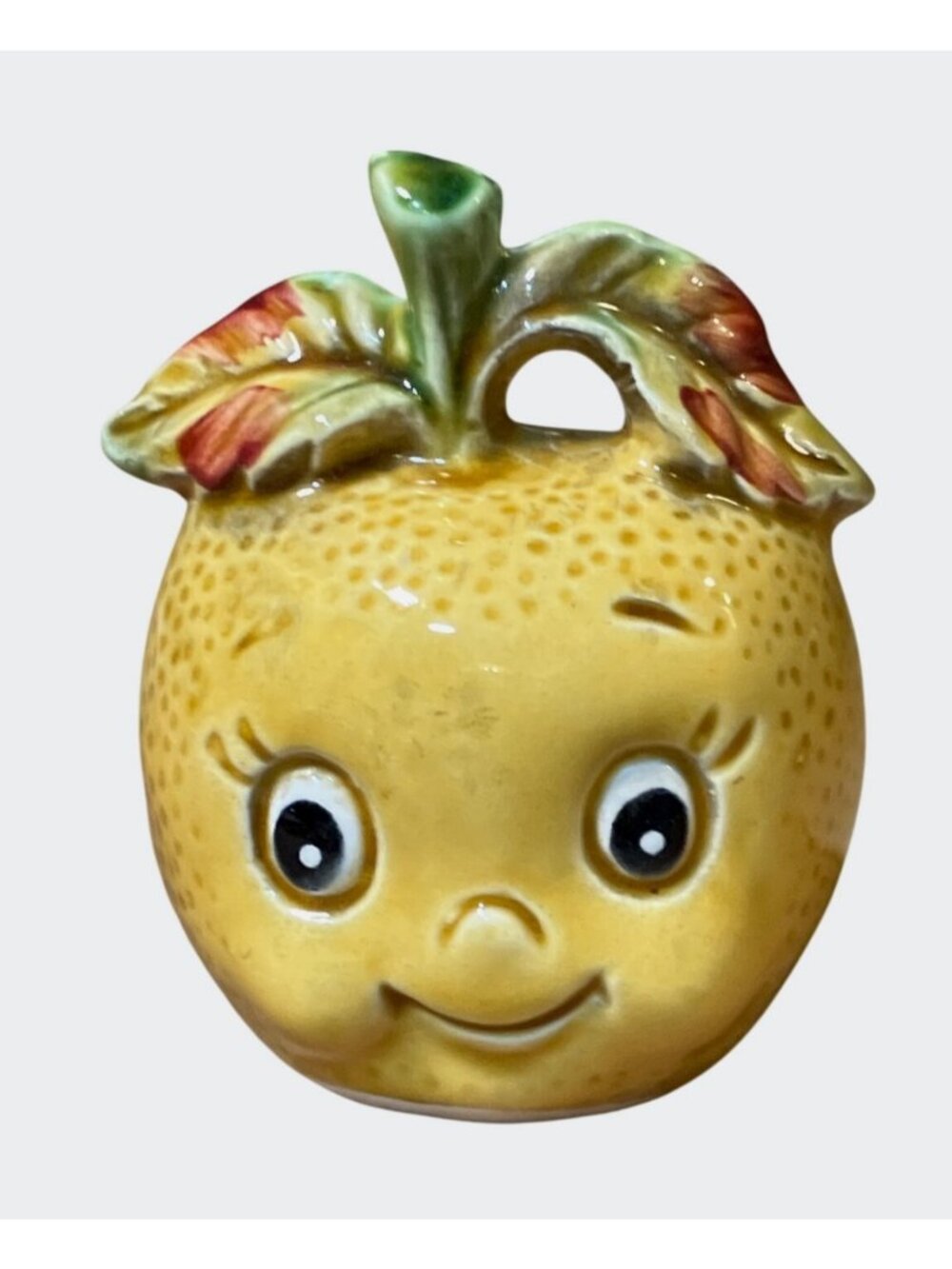 Anthropomorphic yellow fruit (lemon or orange) Ceramic Toothpick Holder
